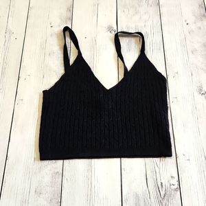 LOVE University Stretch Black Small cable knit Crop Tank top